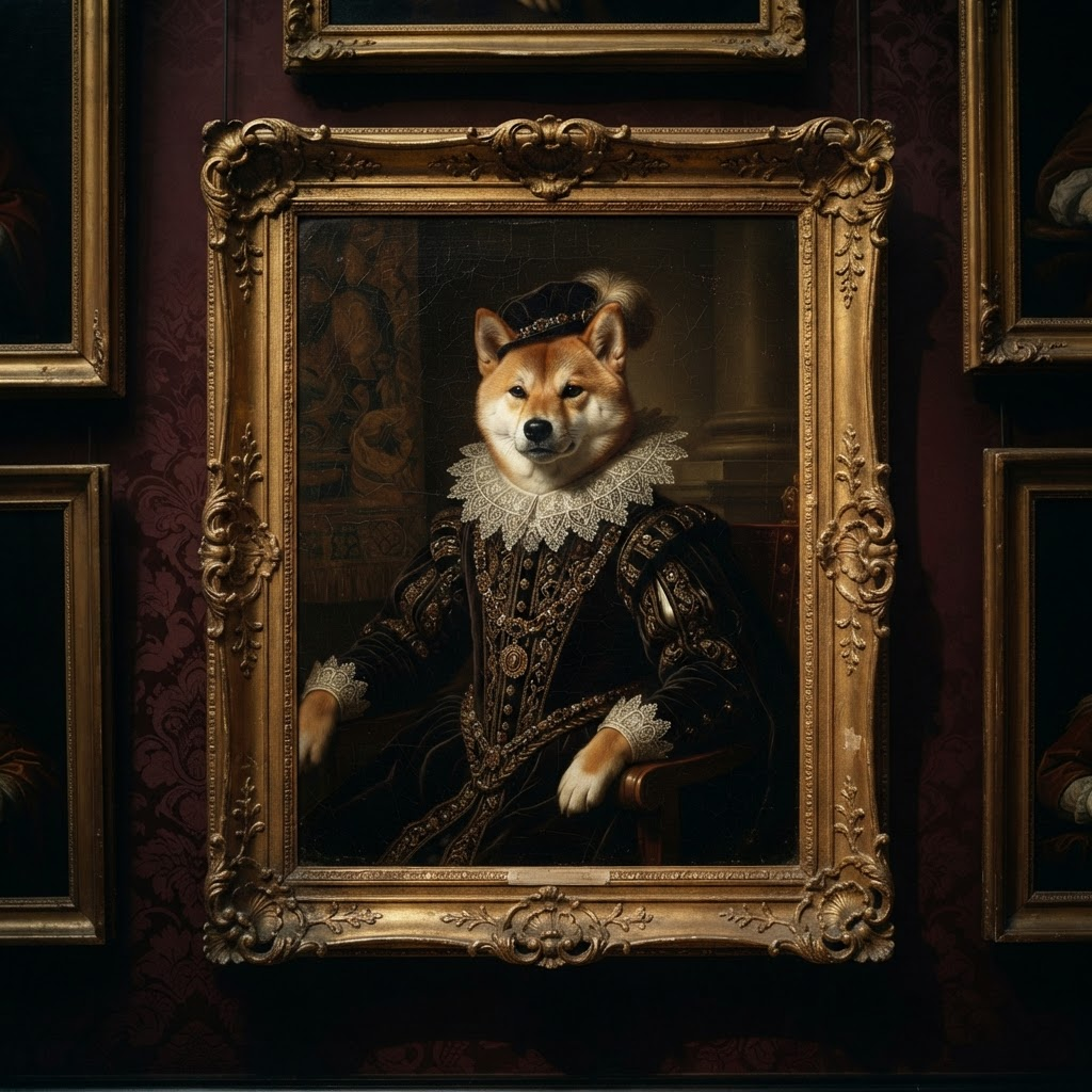 Renaissance oil painting of a Shiba Inu nobleman